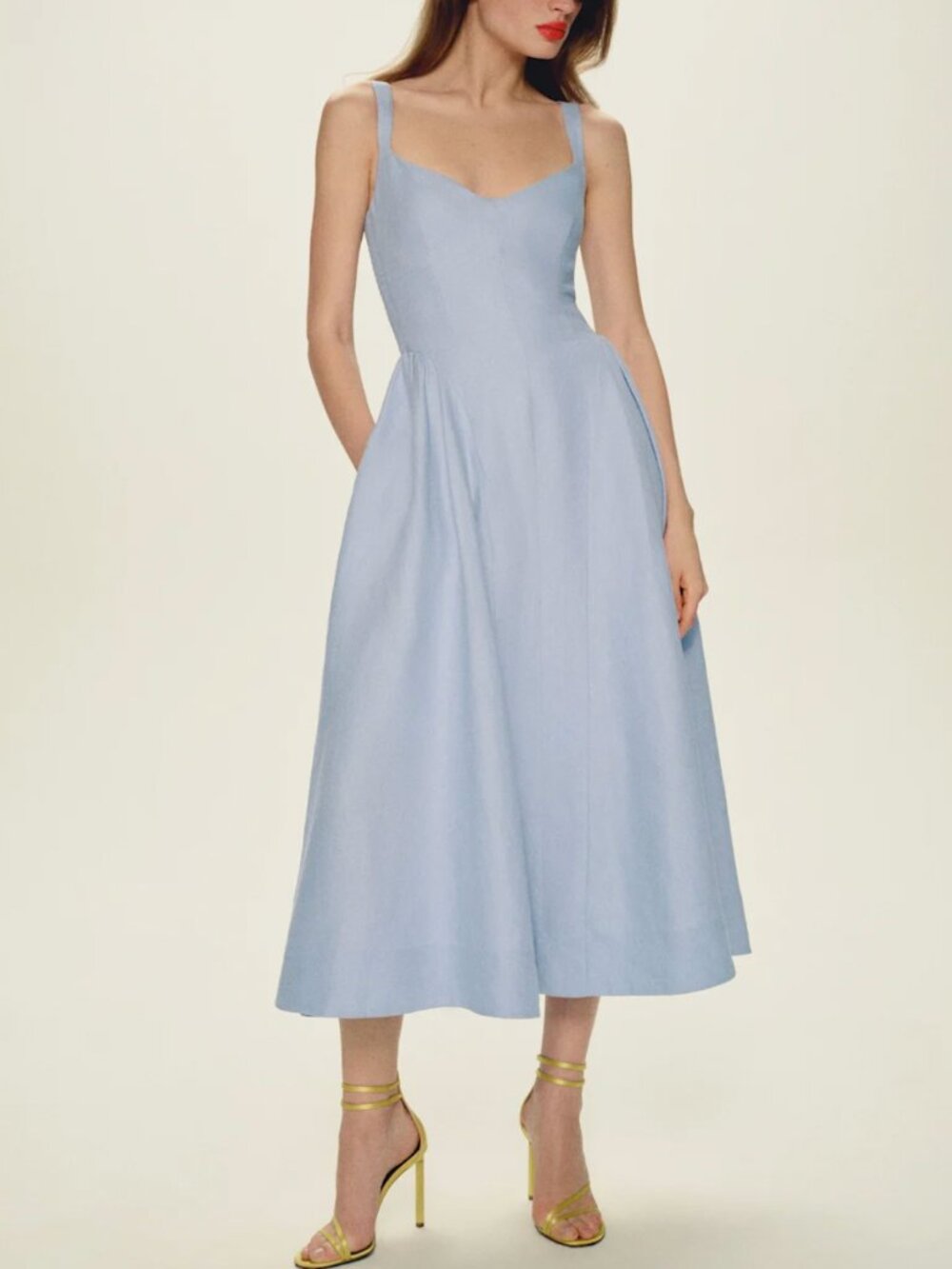 EUC Reformation Birdie Linen Midi Dress Cloud Blue Classic Casual - Picture 1 of 11
